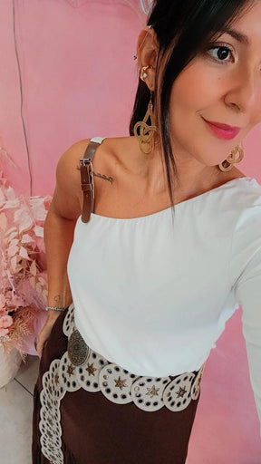 Blusa malha manga longa com fivela regulável -OFF White