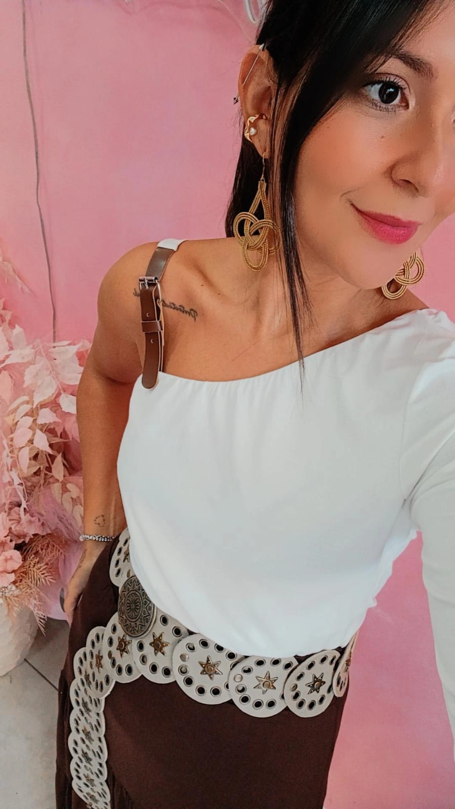 Blusa malha manga longa com fivela regulável -OFF White