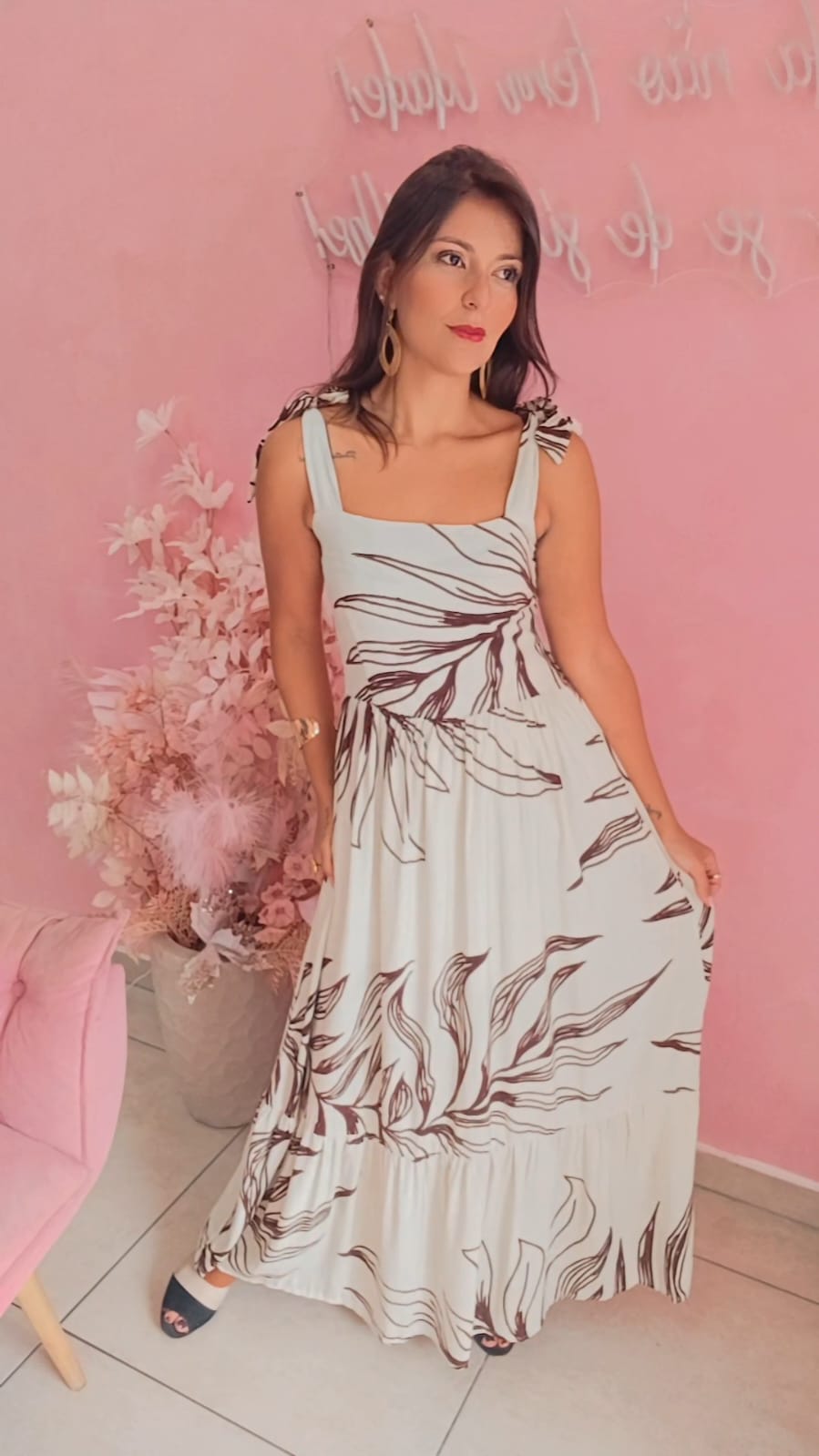 Vestido longo de Folhagens