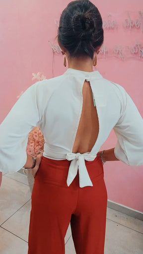 Blusa manga ampla com amarração nas costas OFF White