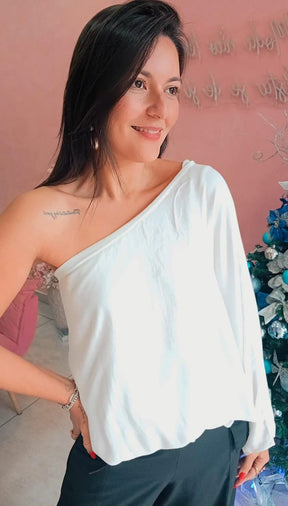 Blusa Ombro único com manga longa Branca