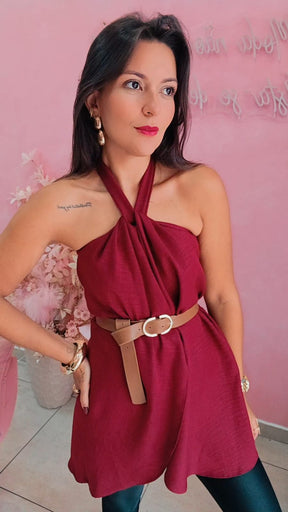 Blusa Duna com amarração no pescoço   - Marssala