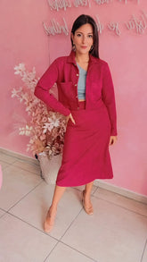 Saia Mid em suede cintura alta Marssala