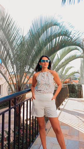 Blusa alça regulavel estampada - Verde Agua