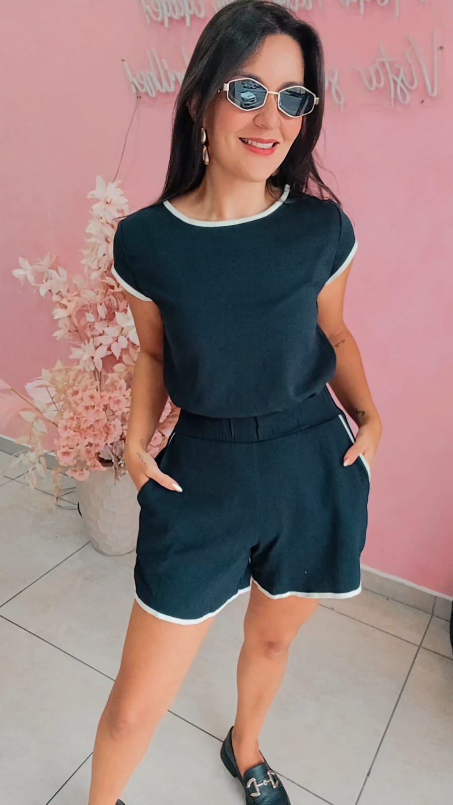 Shorts Linho cintura alta com elástico