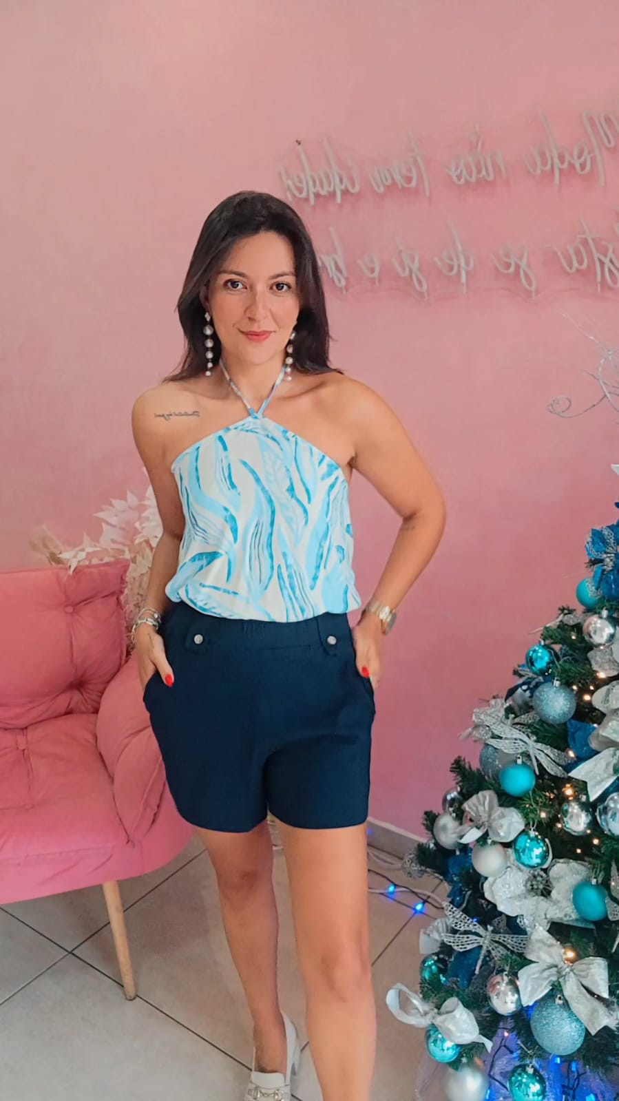 Blusa Frente única Azul e Branca