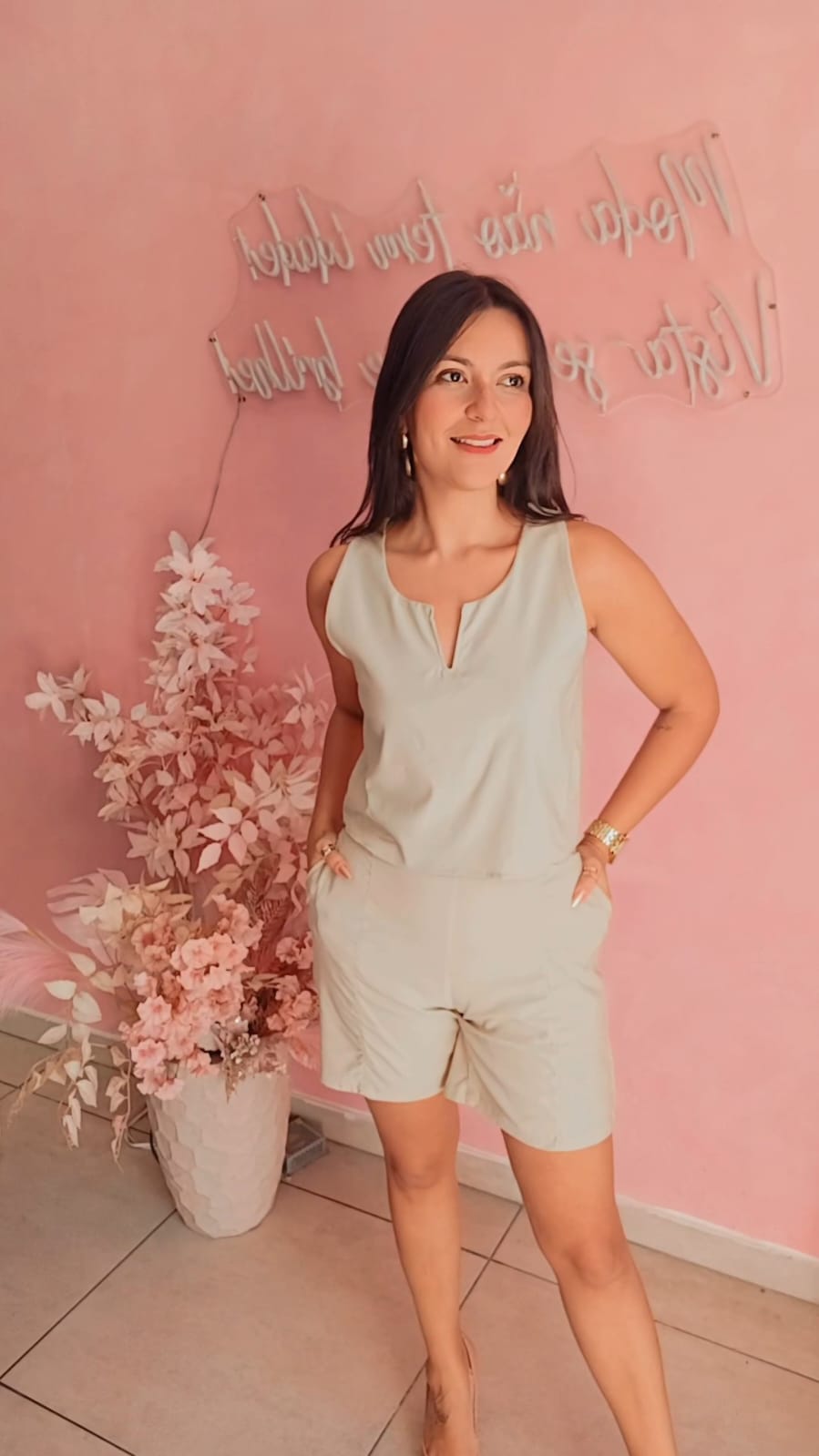 Bermuda com bolso em poliamida e viscose