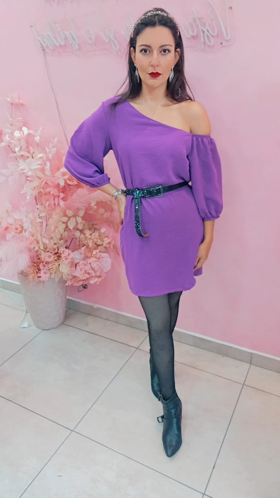 Vestido Ombro caido Duna Violeta