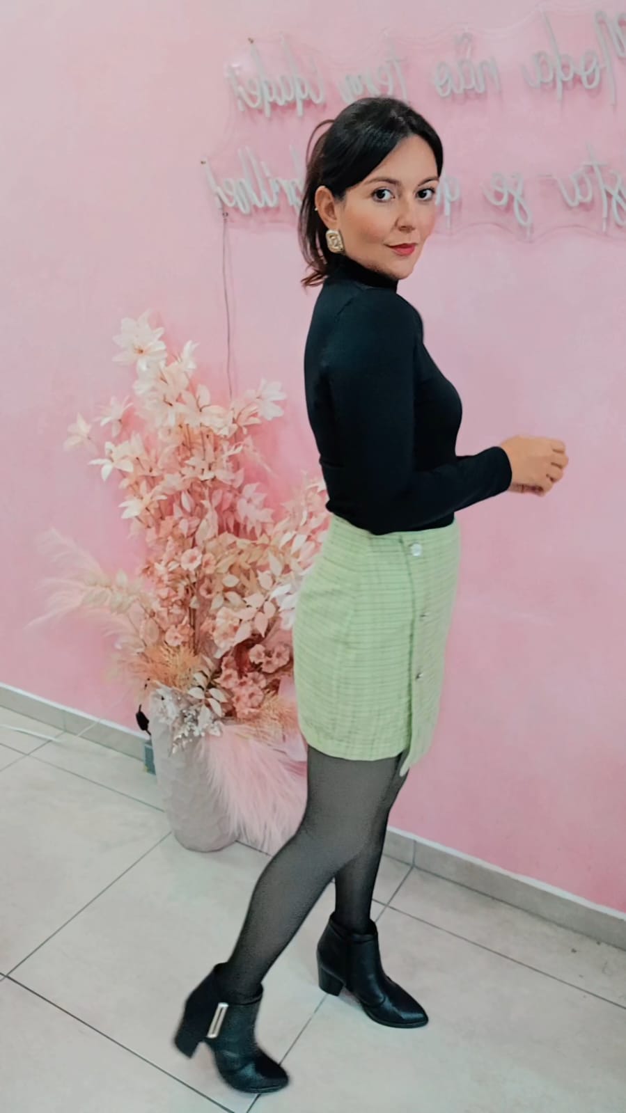 Saia Tweed curta cintura alta - Verde