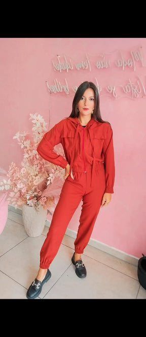 Jaqueta com capuz, elástico na cintura e no punho - telha