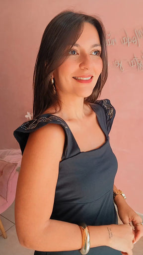 Vestido Mid em malha com alça larga Preto