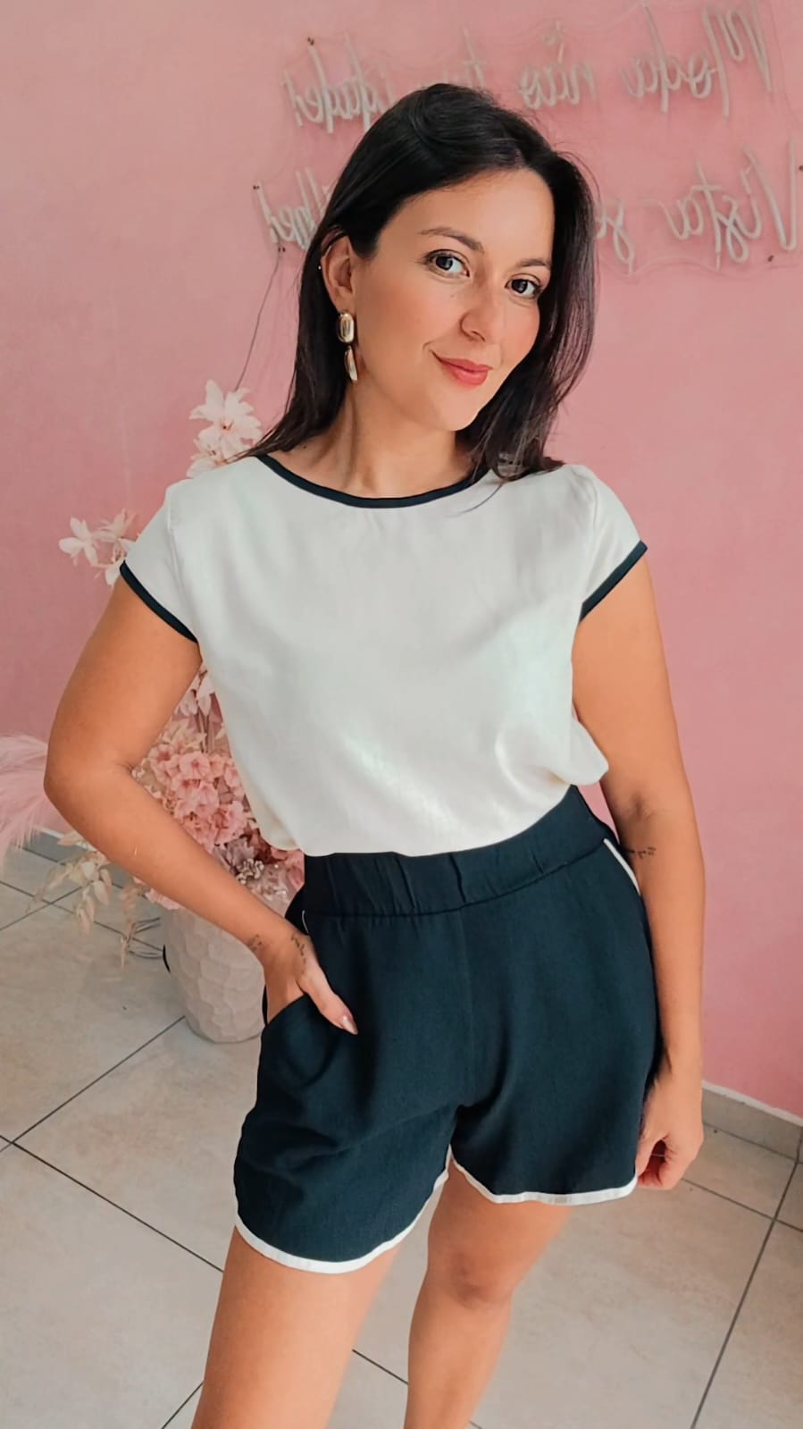Shorts Linho cintura alta com elástico