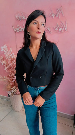 Blazer Cropped alfaiataria manga longa Preto