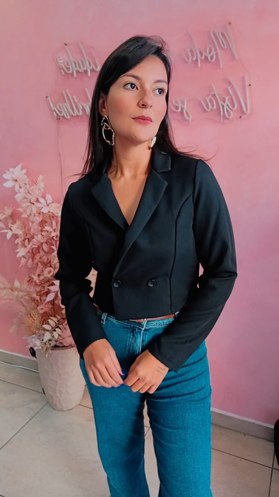 Blazer Cropped alfaiataria manga longa Preto