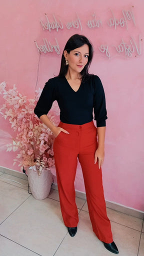 Calça Alfaiataria cintura alta corte reto - Telha