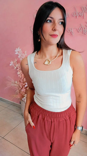 Regata canelada alça larga - natural