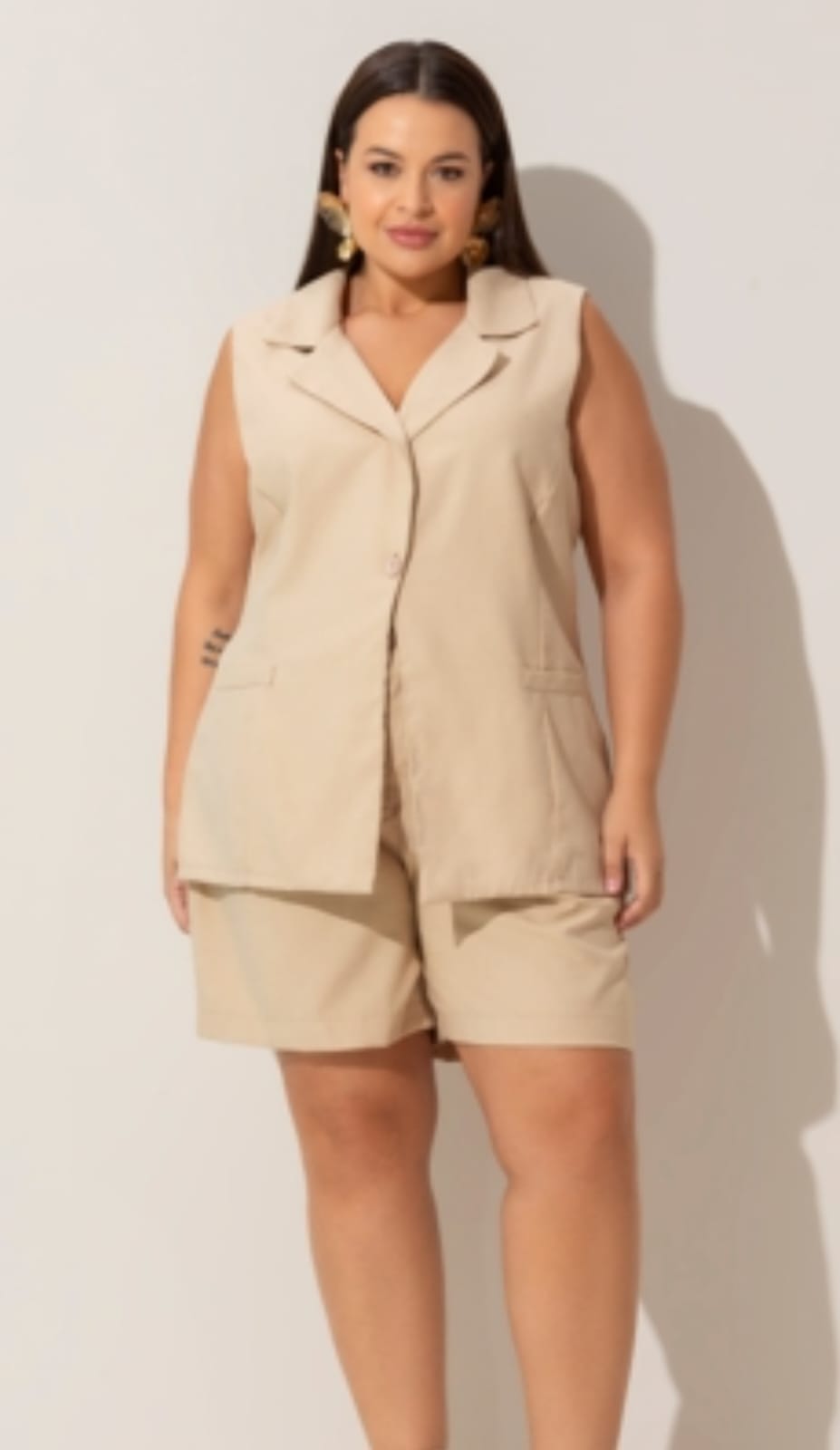 Colete Alongado alfaiataria sem mangas - Areia