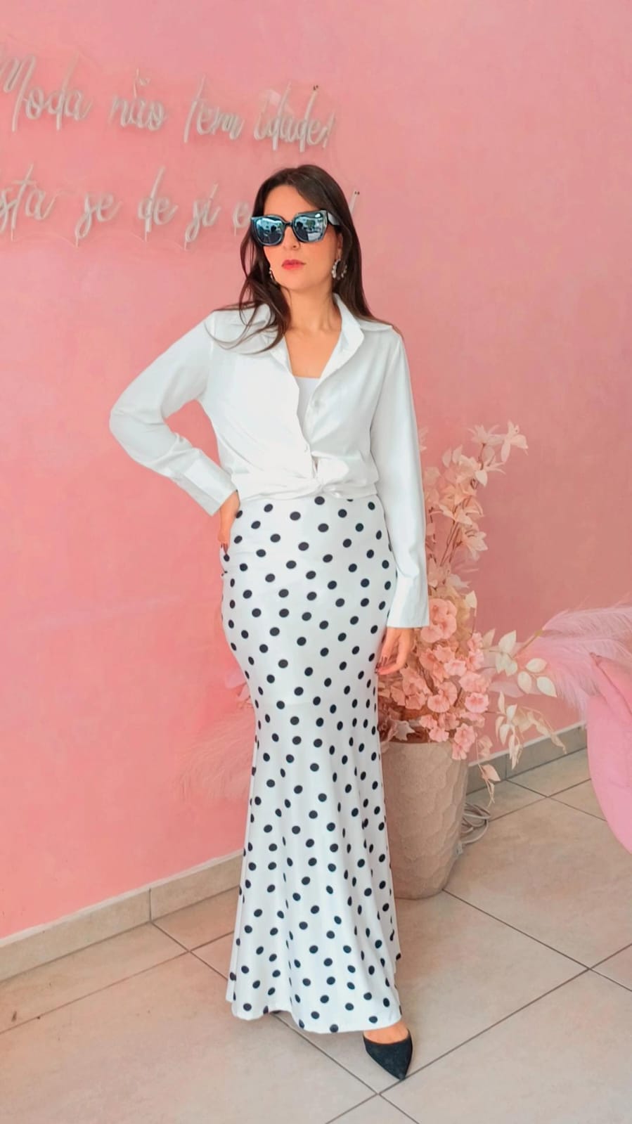 Saia sereia poá branca